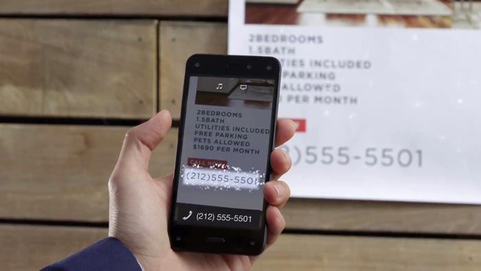 Firefly recognising a phone number on the Amazon Fire Phone