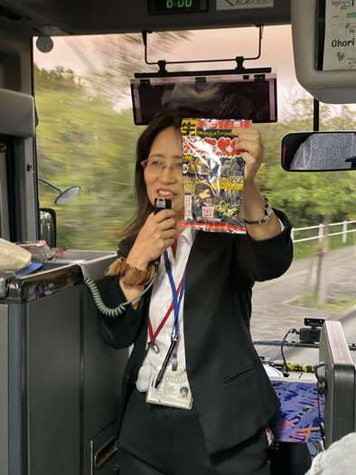 Tour guide Michiko with sweets