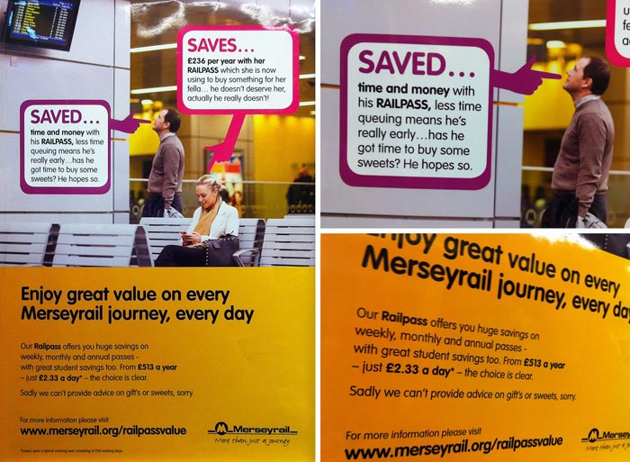 A Merseyrail poster advertising the Railpass discount scheme
